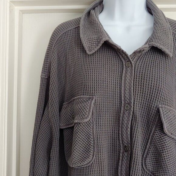 Aerie Women’s Shirt Lumberjack Waffle Knit Oversized Gray Layer Lagom XXL - Picture 4 of 14
